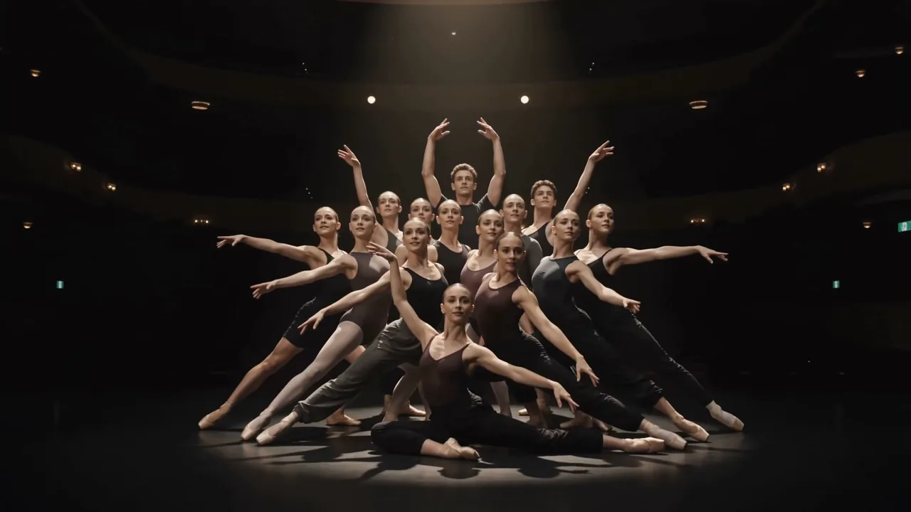 The full company under warm stage light in the closing ensemble pose